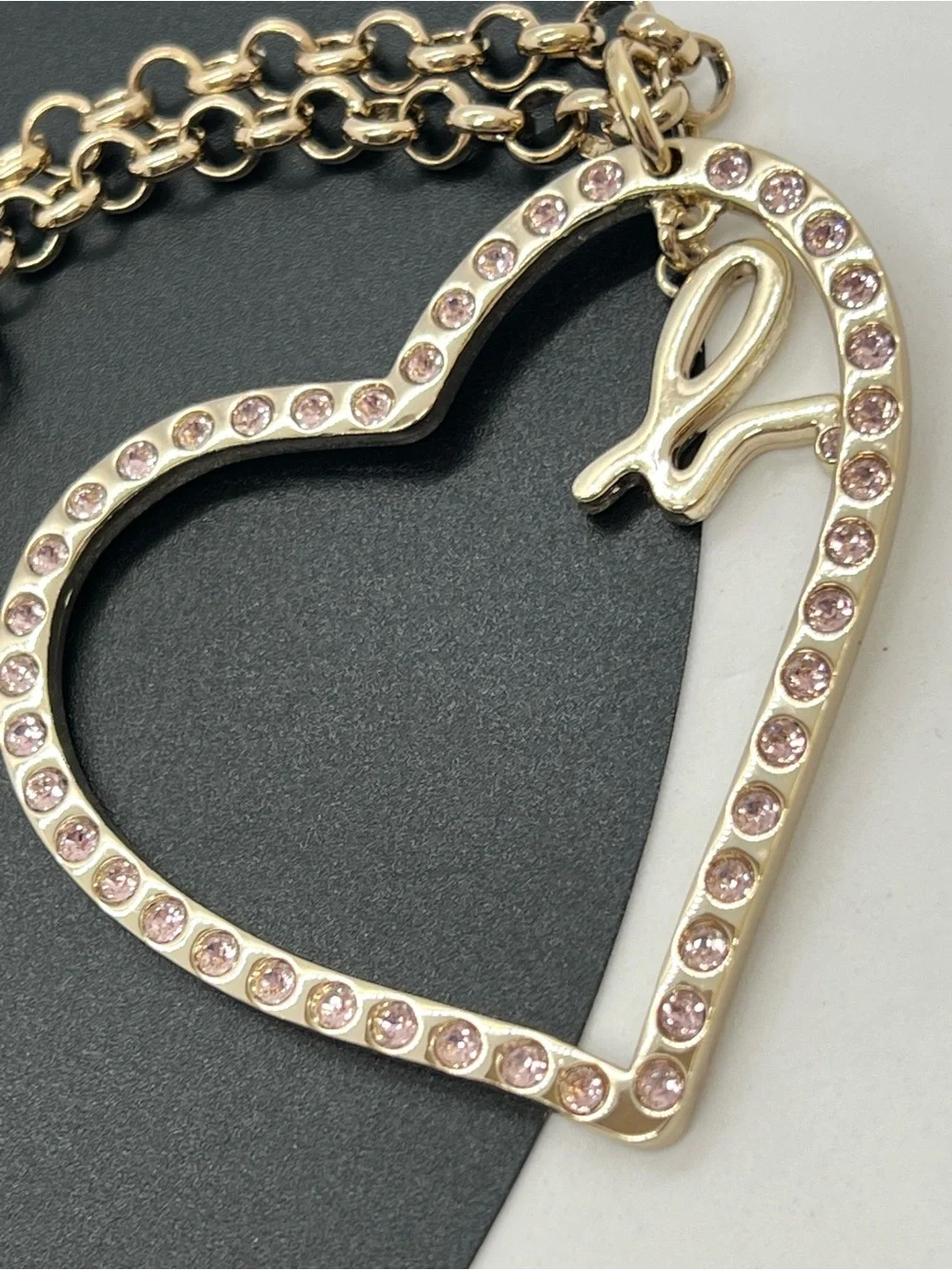 agnès b. Gold Heart Pink Crystal Bag Charm Keychain Signature b Logo